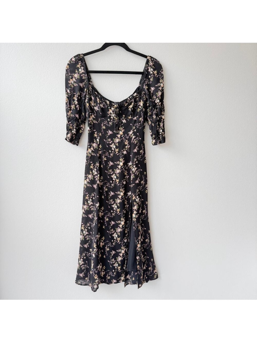 Reformation Clarissa Floral Midi Dress Black Slit Crepe Size 6 Medium - Picture 2 of 7